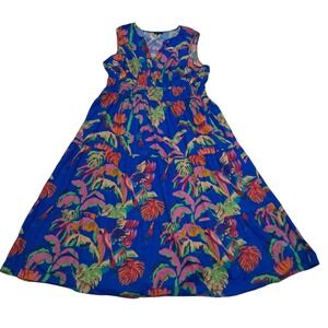 Meadows Rhodes Dress Women's 3X Blue Maxi Tropical Colorful Tiered Hawaiian